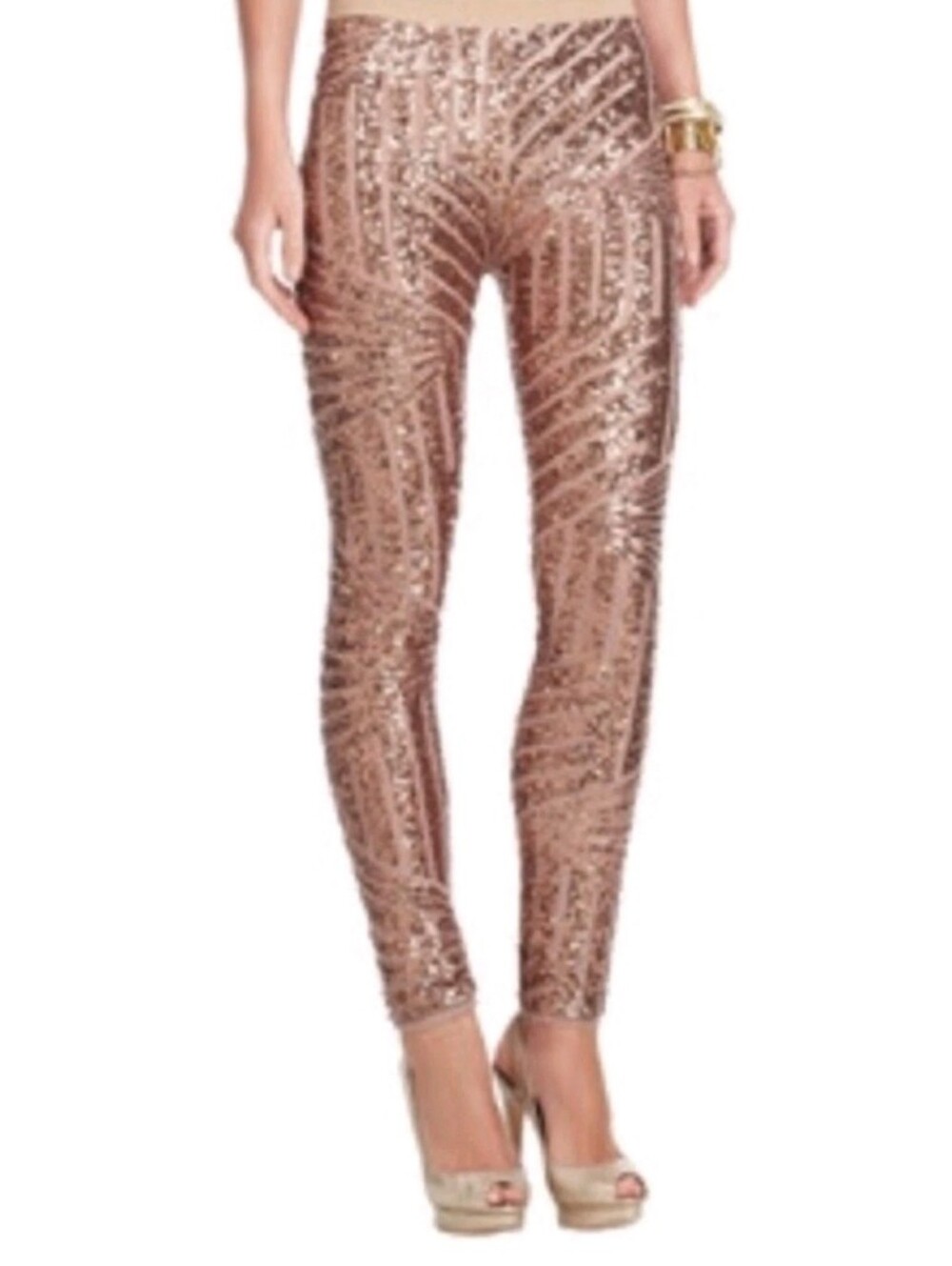 NWT Gianni Bini Rose Gold Sequin Geometric Pattern Leggings
